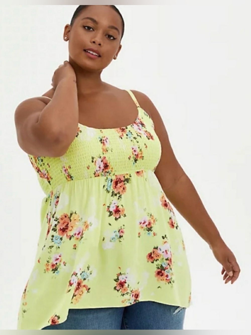 Torrid Yellow Floral Smocked Babydoll Cami